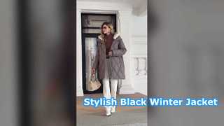 Zipper And Snap Fastener Included Fashionable Black Cotton Jacket For Women To Upgrade Style For You